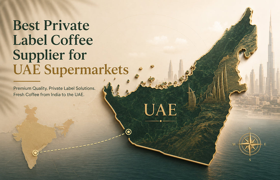 Premium private label coffee capsules and ground coffee products supplied to UAE supermarkets by Cravium, an FSSC 22000-certified coffee manufacturer from India