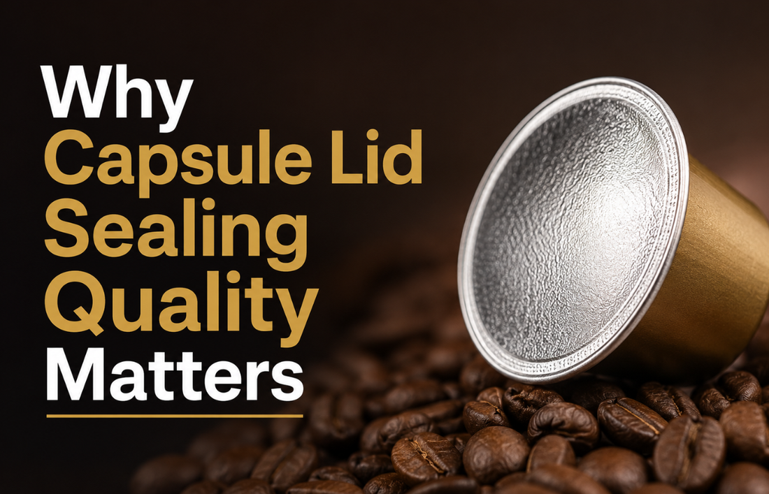 Cross-section of a premium aluminum Nespresso compatible coffee capsule showing precision lid sealing technology for private label coffee brands